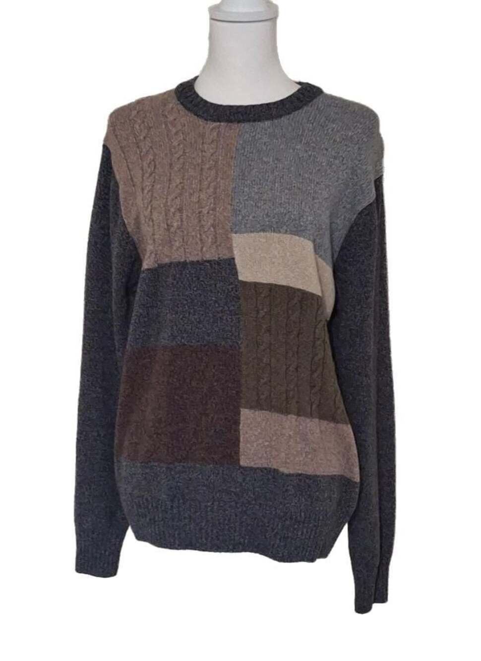 Geoffrey Beene Men's 100% Cotton Patchwork‎ Cable Knit Crewneck Sweater